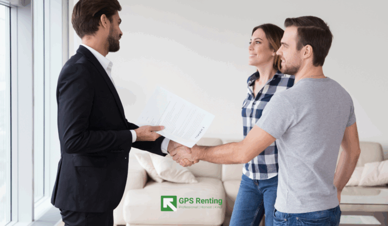 Landlord shaking hands with the new tenants