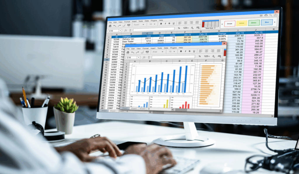 property manager looking at the data in the computer